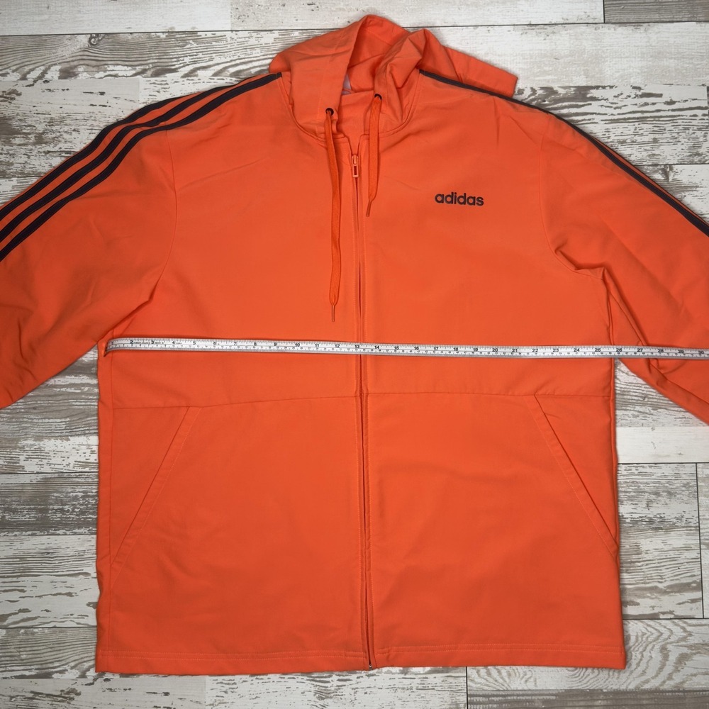 Adidas Track Jacket Mens XL Orange Hooded 3 Stripe Full Zip Pockets Athletic - Picture 6 of 8